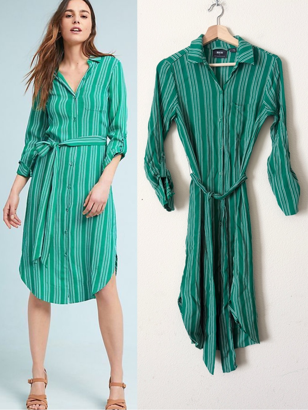 Anthropologie Maeve US 6 Marina belted shirt dress in green white striped